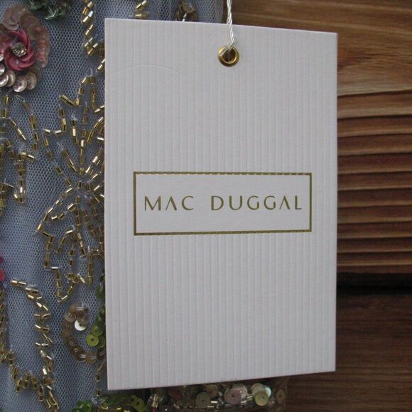 Mac Duggal 5722 Womens Blue FLORAL EMBELLISHED FLUTTER CAP SLEEVE DRESS - Picture 15 of 16